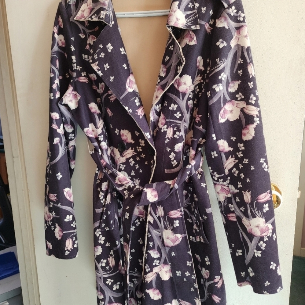 Floral Long Sleeve Wrap Coat